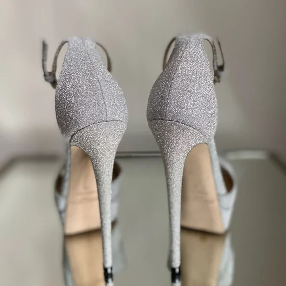 Jimmy Choo Max 150 Metallic Silver Glitter Platform Stiletto Sandals 35 - Picture 9 of 14